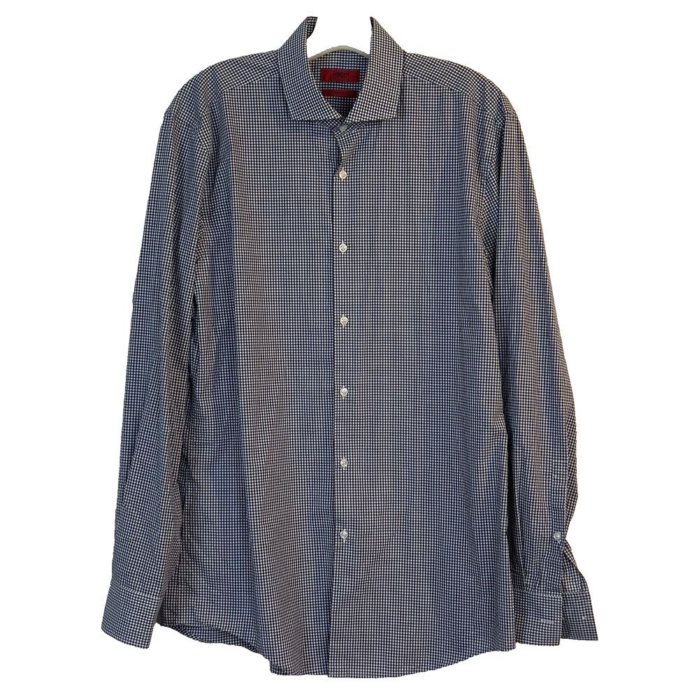 Hugo Boss Blue Gingham Check 16 Button Front Shirt
